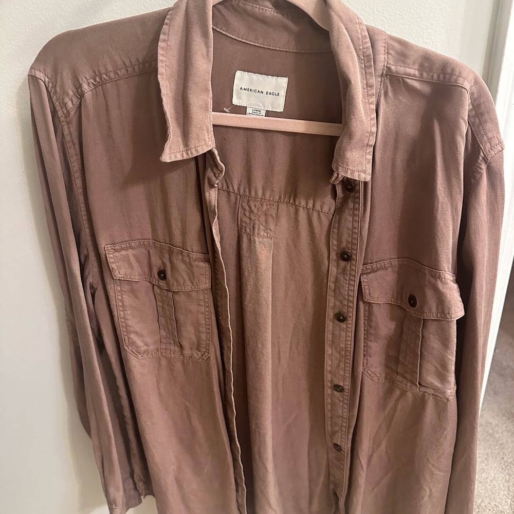 American Eagle Outfitters Tan Button Down Shirt